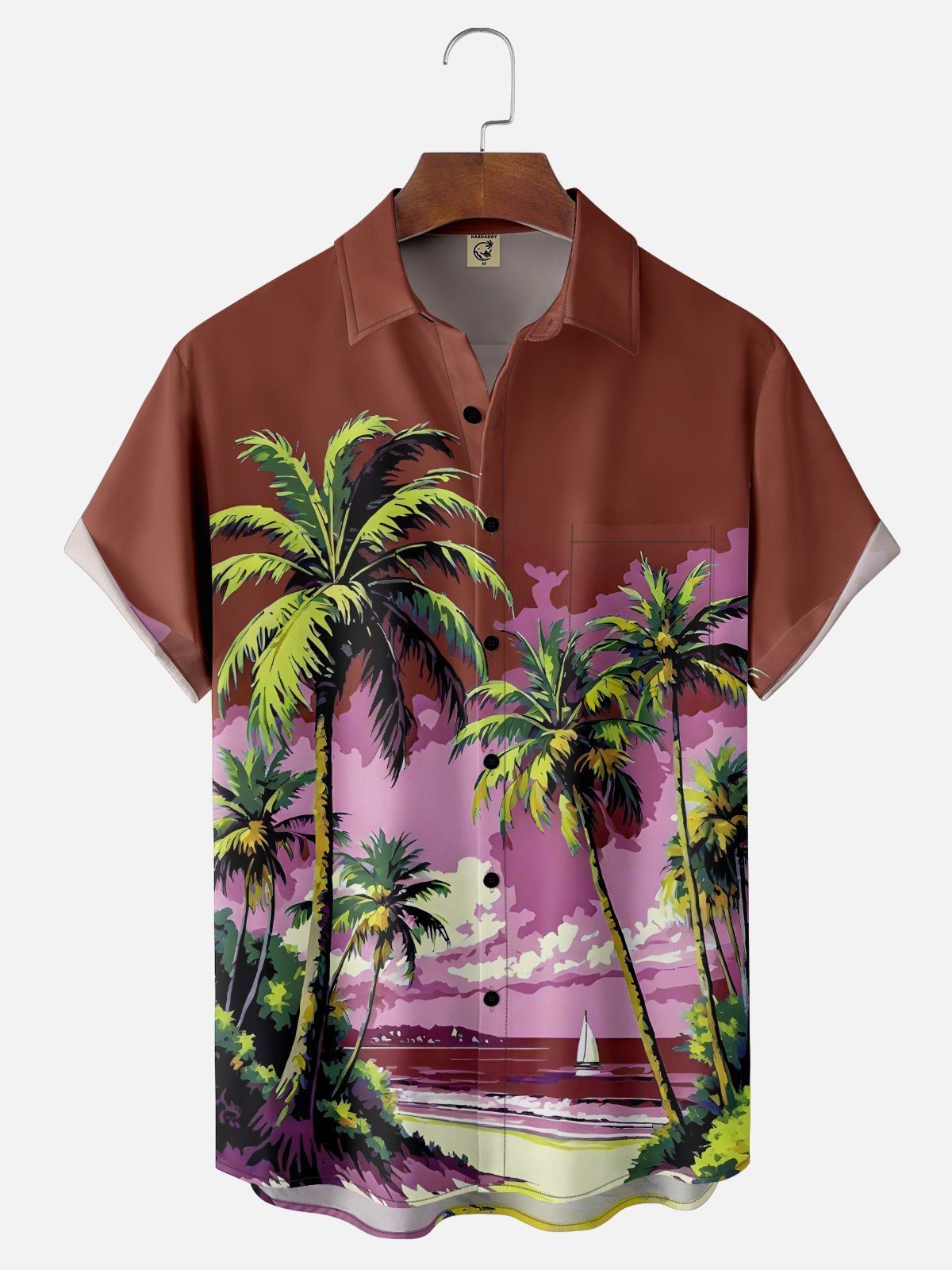 Moisture-wicking Coconut Tree Beach Chest Pocket Hawaiian Shirt