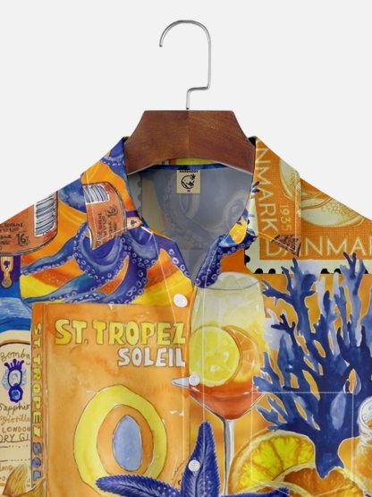 Moisture Wicking Ocean Chest Pocket Hawaiian Shirt