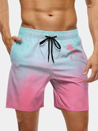Men's Swim Trunks Hawaiian Tropical Palm Tree Beach Shorts with Pockets