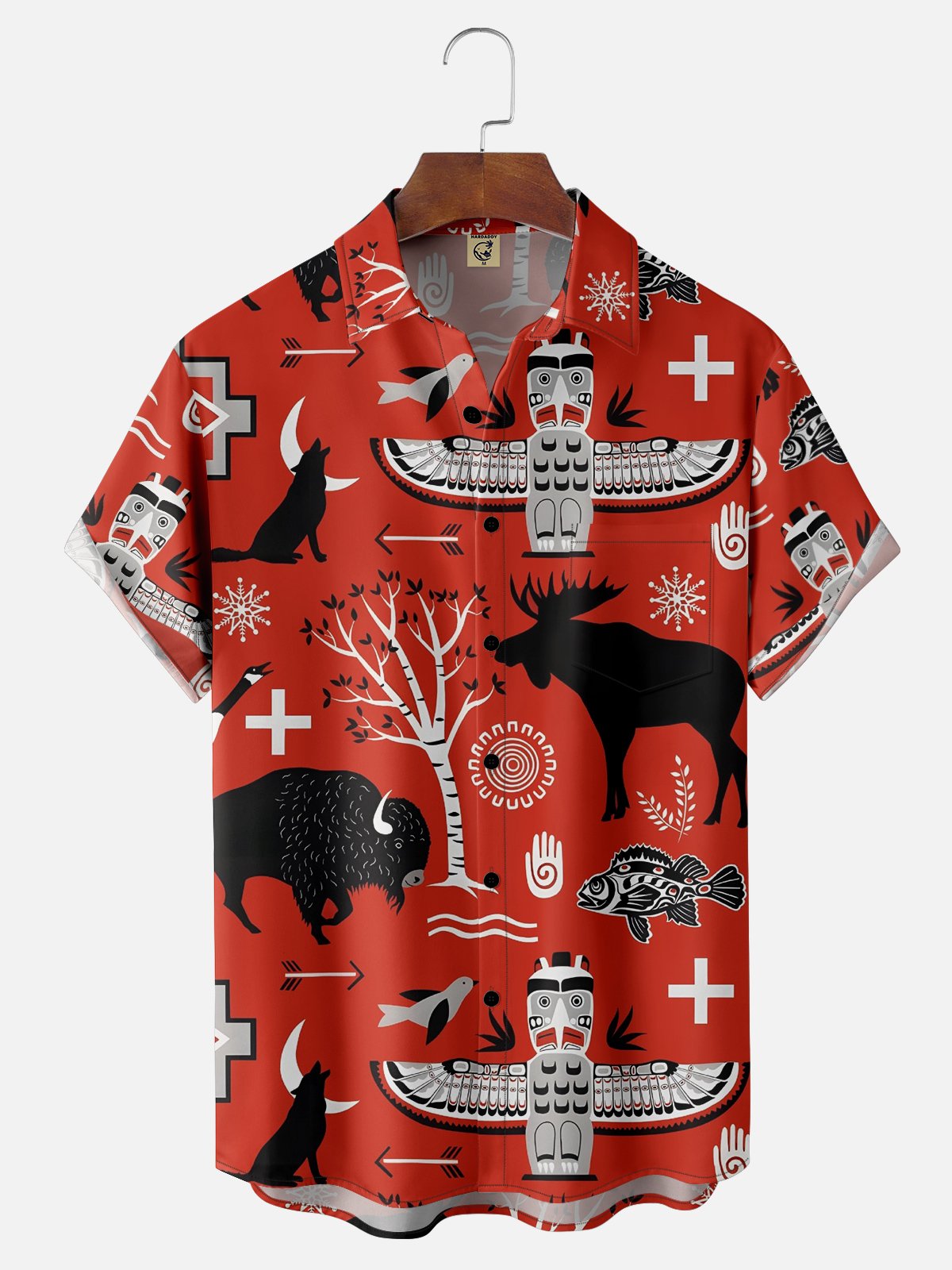 Moisture-wicking Canada Day Animal Maple Leaf Chest Pocket Hawaiian Shirt
