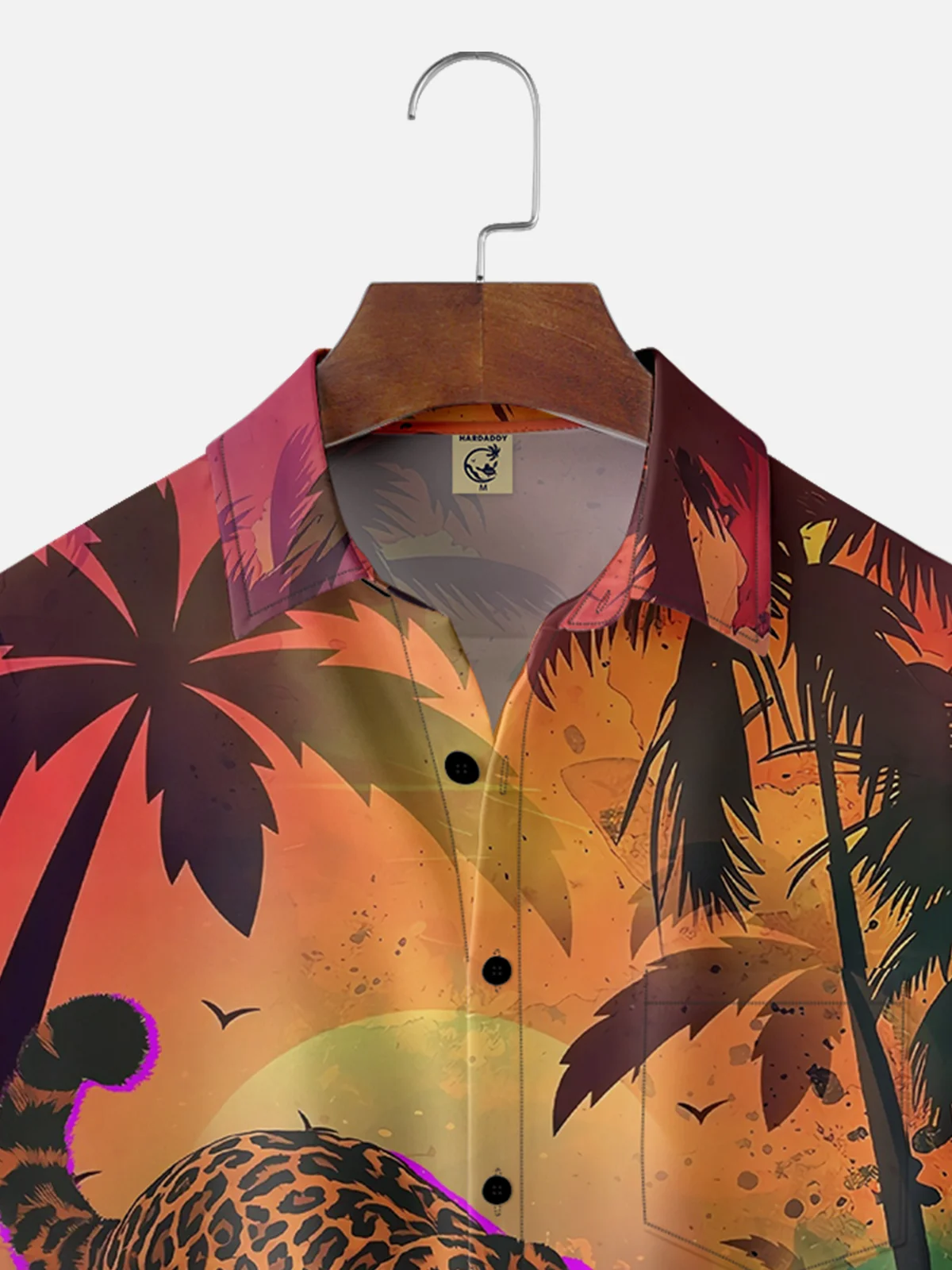 Moisture-wicking Palm Tree Cheetah White Art Lotus Chest Pocket Hawaiian Shirt