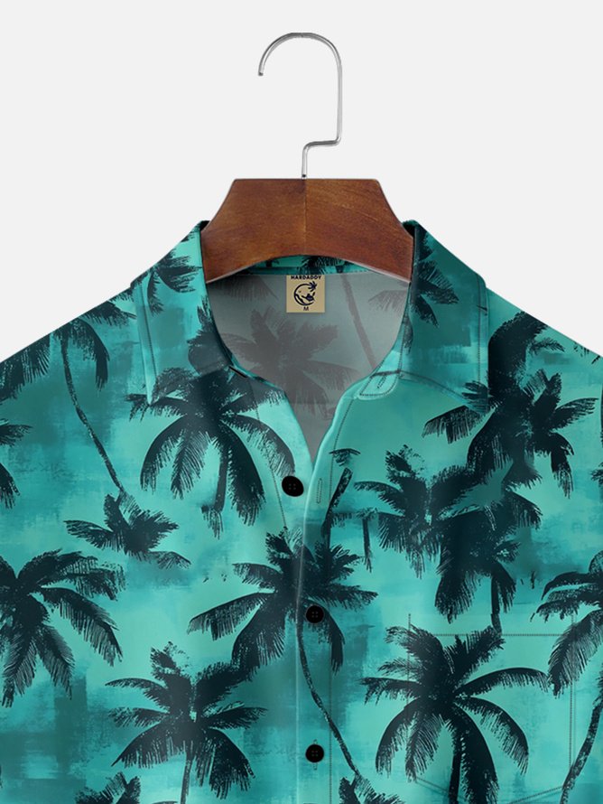 Tall Size Moisture-wicking Palm Tree Chest Pocket Hawaiian Shirt