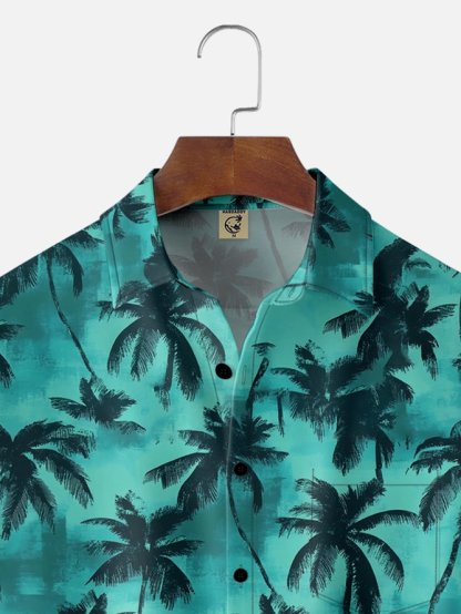Tall Size Moisture-wicking Palm Tree Chest Pocket Hawaiian Shirt