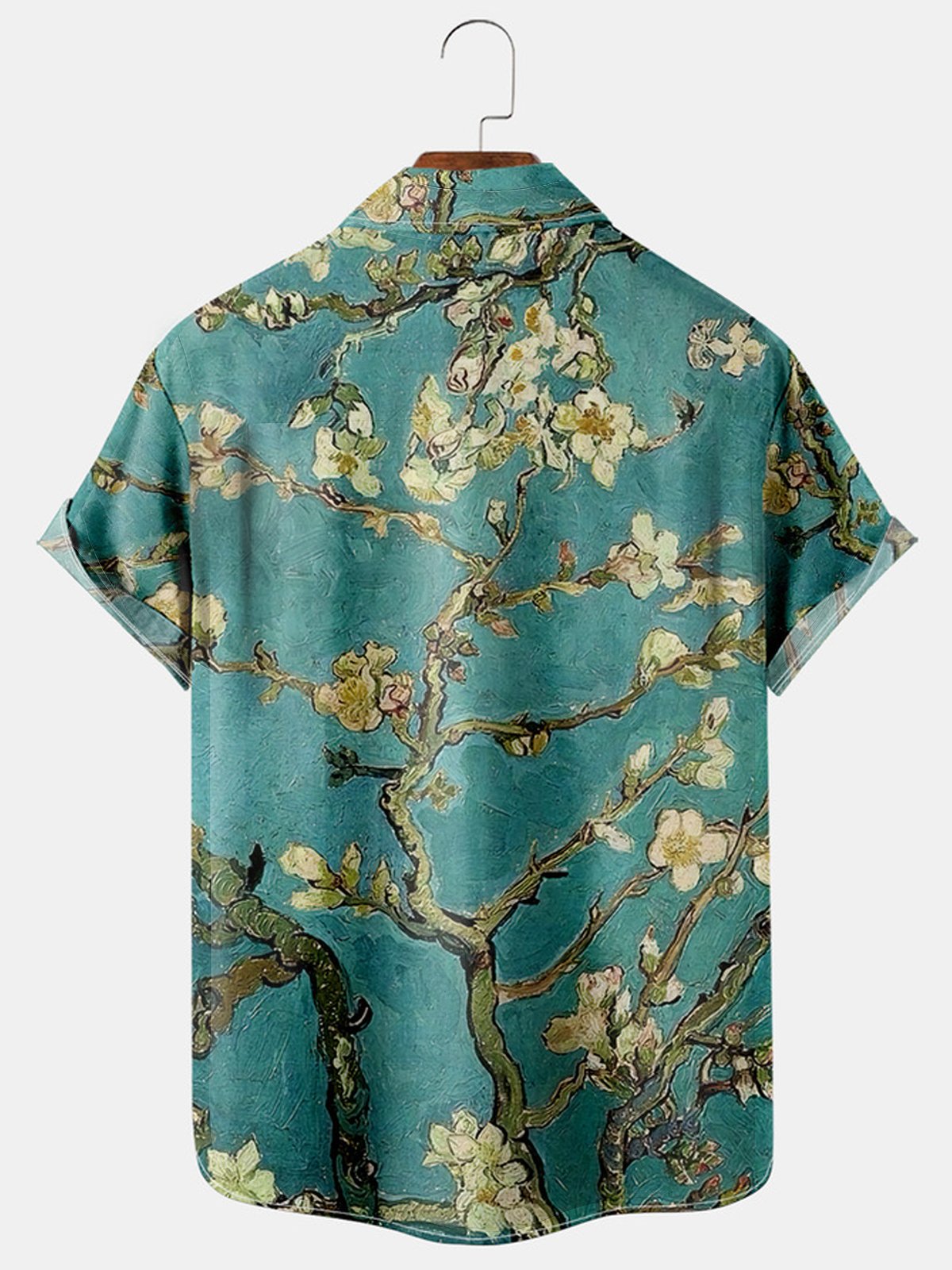 Hardaddy Mens Retro Van Gogh Almond Blossoms Painting Lapel Loose Short Sleeve Funky Hawaiian Shirts