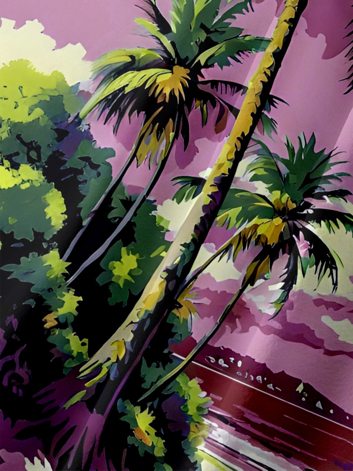 Moisture-wicking Coconut Tree Beach Chest Pocket Hawaiian Shirt