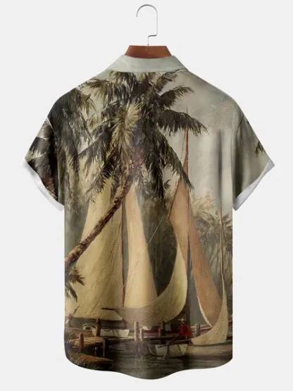 Big Size Coconut Tree Chest Pocket Short Sleeve Hawaiian Shirt