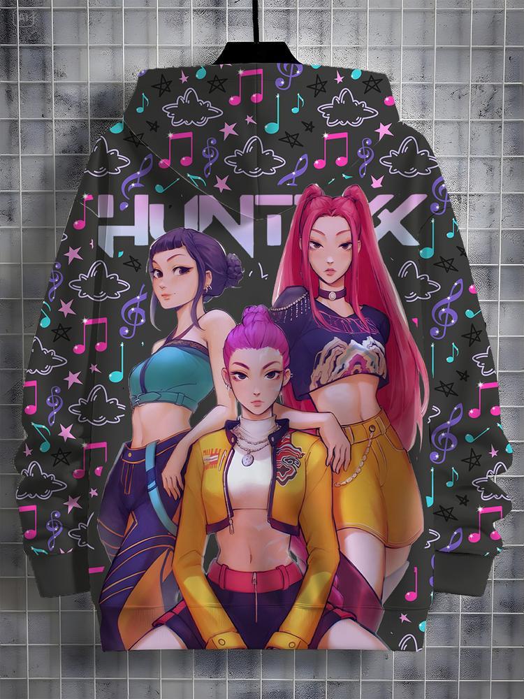Girls Kpop Demon Hunters Korean Fashion Hoodie, Spring & Fall Comfortable Casual Sweatshirt, Durable Outdoor Activity Wear