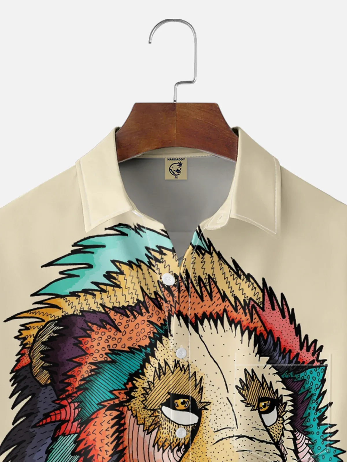 x Stephen Wade Moisture Wicking Abstract Art Lion Chest Pocket Hawaiian Shirt