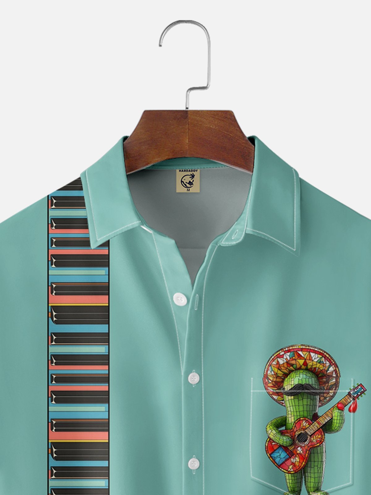 Moisture-wicking Cinco de Mayo Mexican Cactus Music Guitar Skull Chest Pocket Bowling Shirt