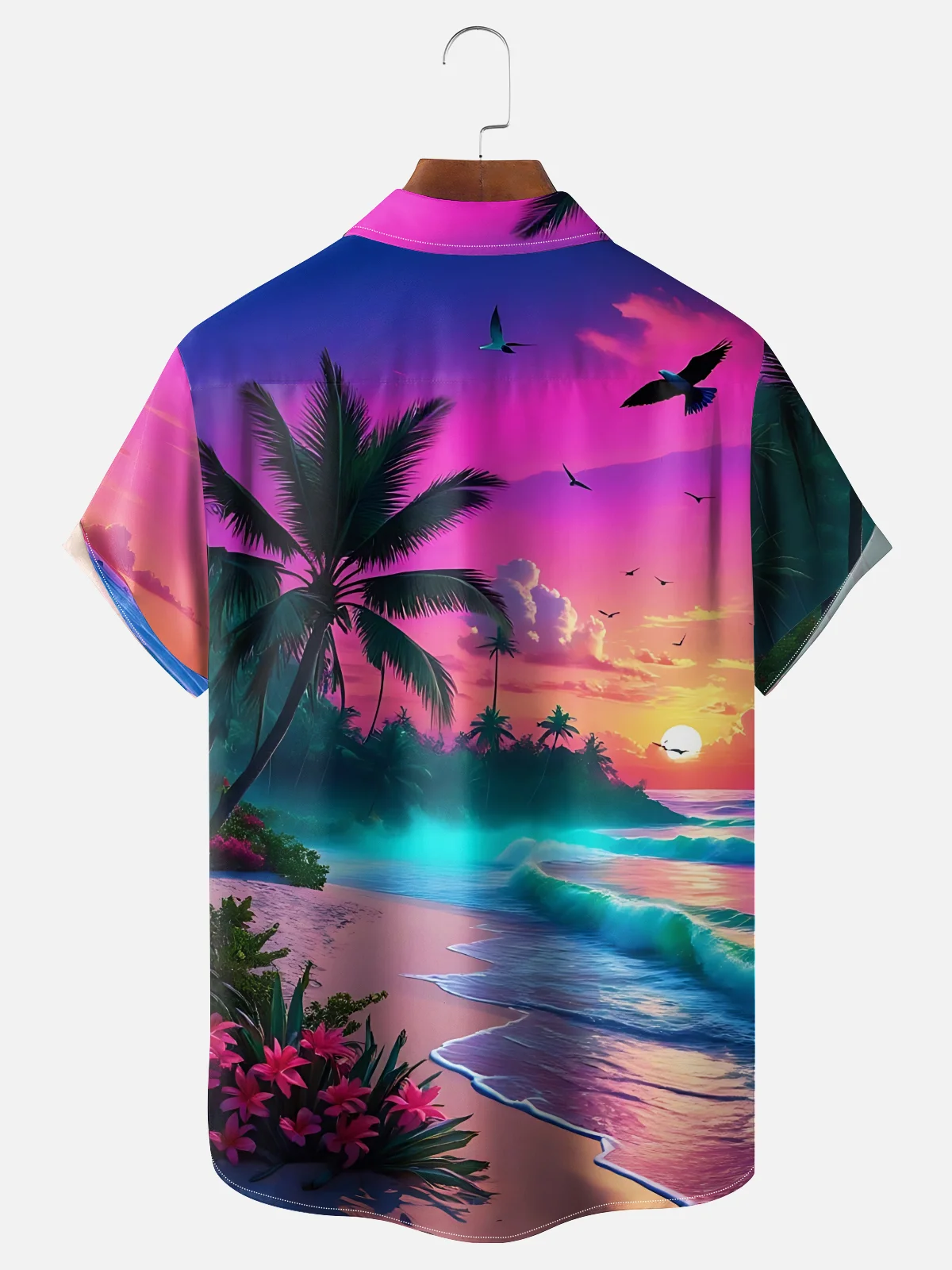 Moisture-wicking Island Beach Fantasy Art Chest Pocket Hawaiian Shirt