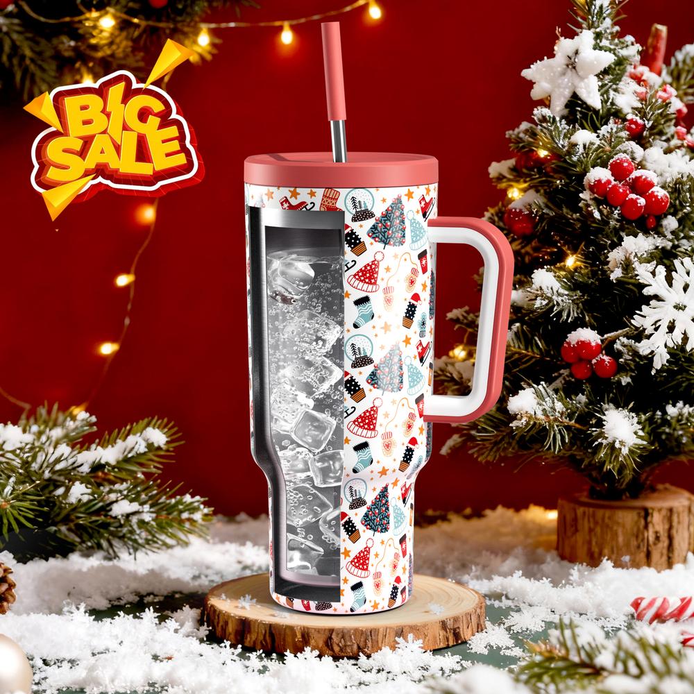 MEOKY Christmas Edition 40oz Stainless Steel Water Bottle Portable Leak-proof Flask Keeps Water Hot 24 Hours Outdoor Travel Car Cup Holder Holiday Gift Colorful Drinkware,TikTokShopBlackFriday