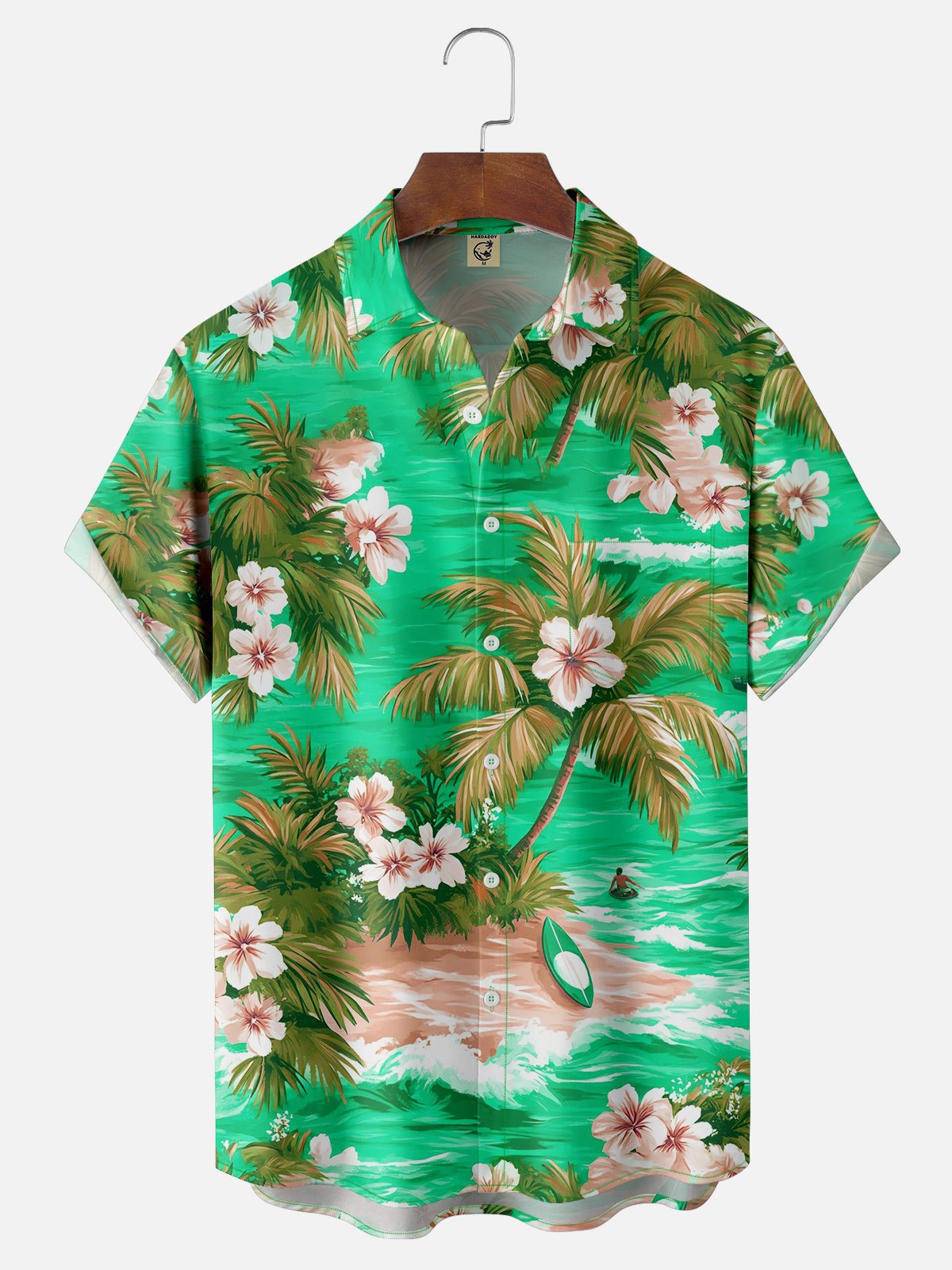 Moisture-wicking Tropical Palm Tree Floral Chest Pocket Hawaiian Shirt