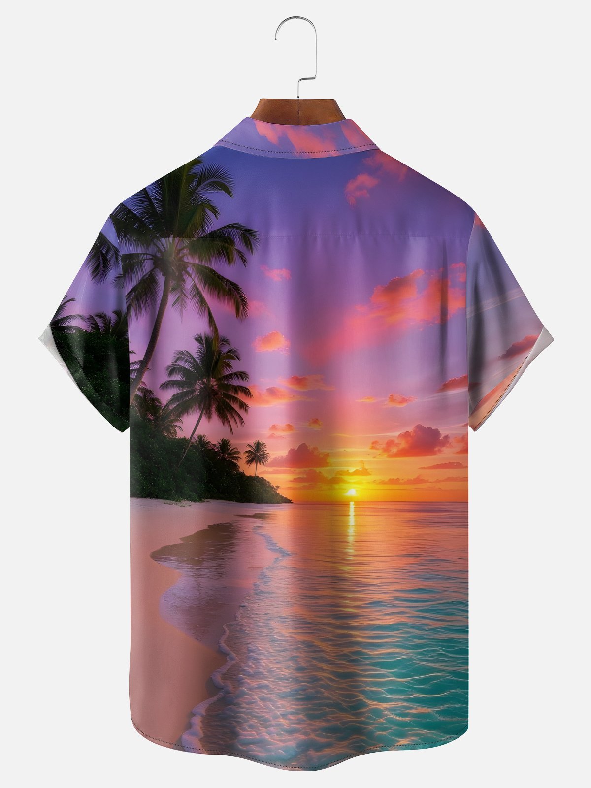 Moisture-wicking Coconut Tree Beach Chest Pocket Hawaiian Shirt