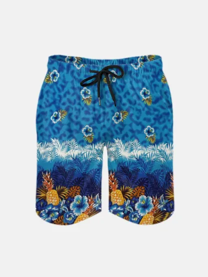 Men's Swim Trunks Hawaiian Tropical Palm Tree Floral Beach Shorts with Pockets