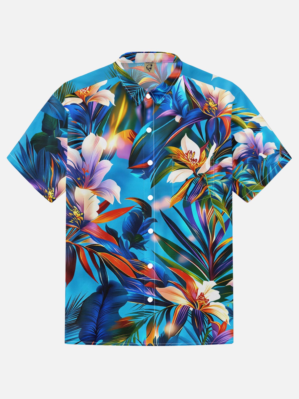 Moisture-wicking Tropical Palm Tree Chest Pocket Hawaiian Shirt