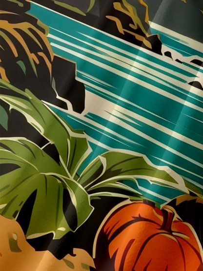 Moisture-Wicking Halloween Retro Beauty Pumpkin Beach Chest Pocket Hawaiian Shirt