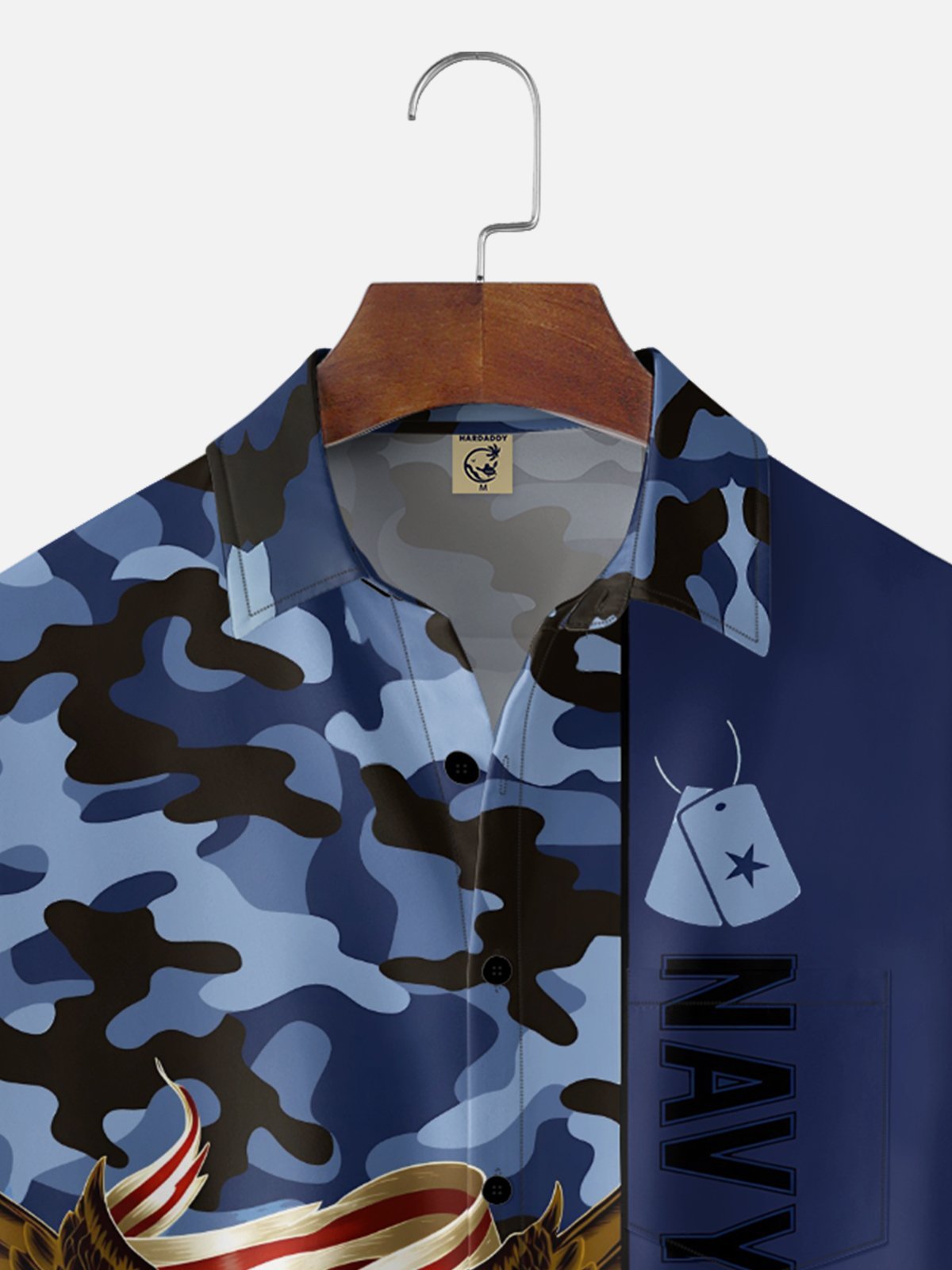 Moisture-Wicking U.S. Independence Day Anniversary Navy Design Chest Pocket Hawaiian Shirt