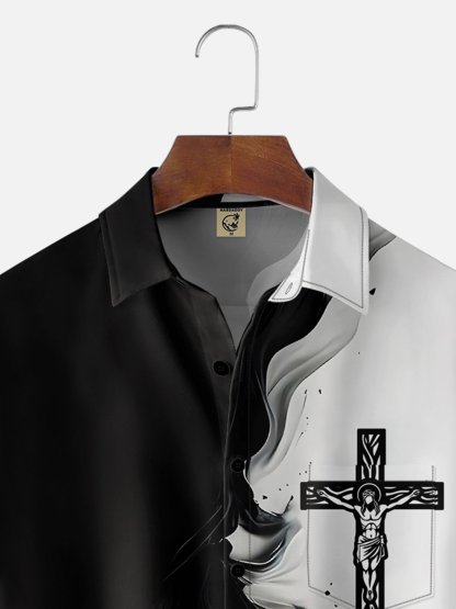 Moisture-wicking Easter Christian Cross Chest Pocket Casual Shirt