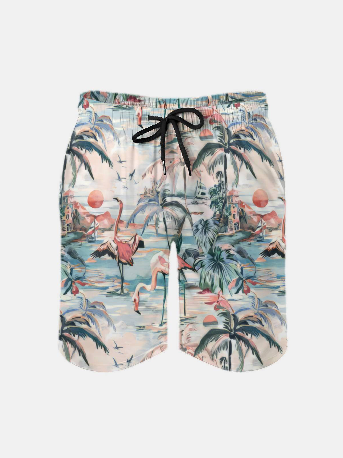 Men's Swim Trunks Hawaiian Tropical Palm Tree Beach Shorts with Pockets