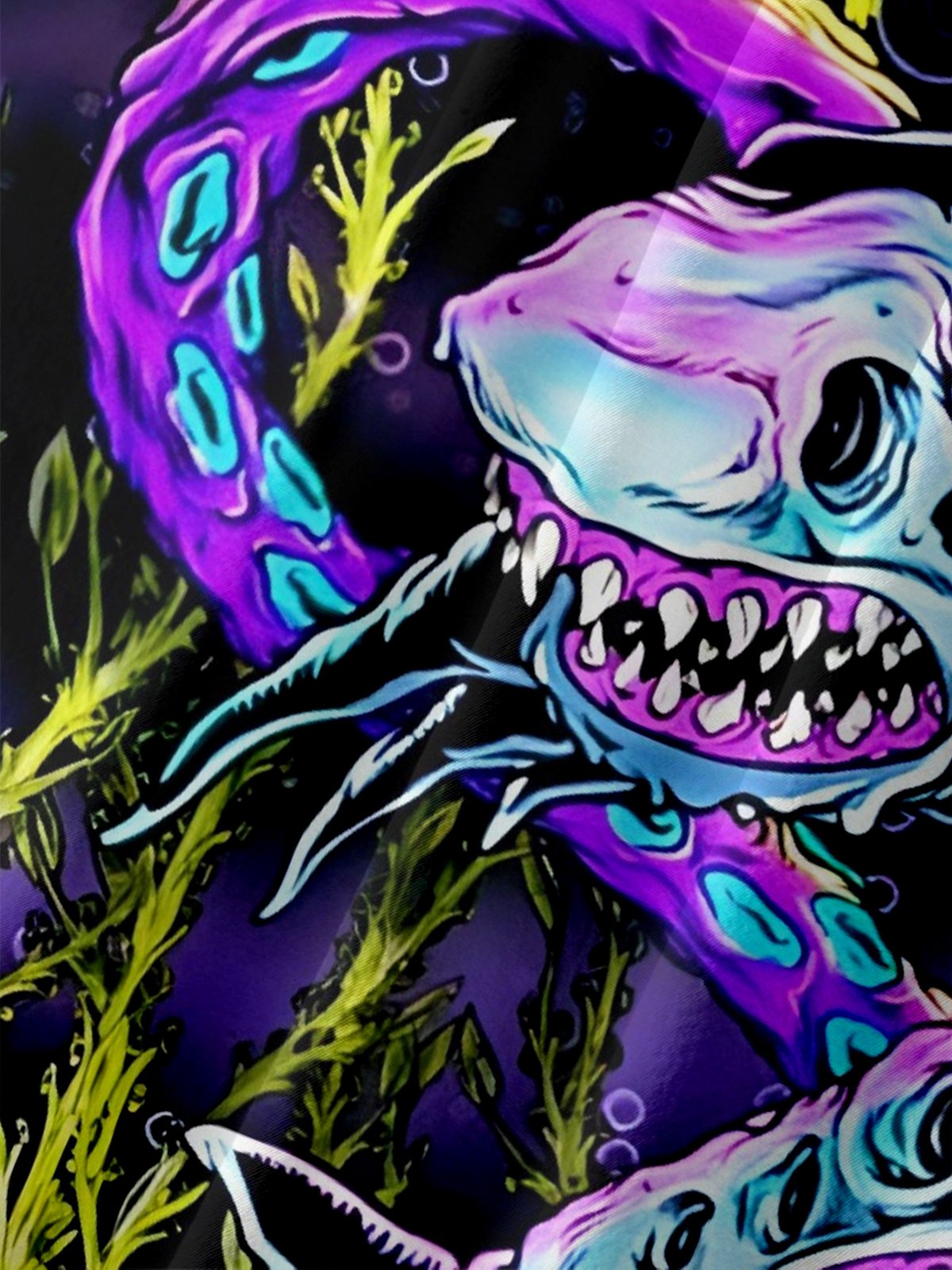 Moisture-wicking Ocean Abstract Shark Chest Pocket Hawaiian Shirt