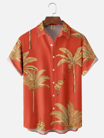 Moisture-wicking Fantasy Fun Banana Tree Chest Pocket Hawaiian Shirt