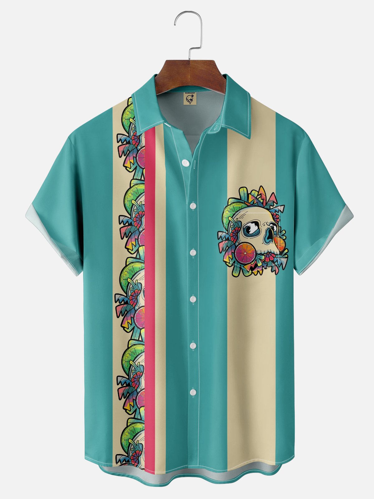 Stephen Wade Moisture Wicking Fruit Skull Chest Pocket Hawaiian Shirt