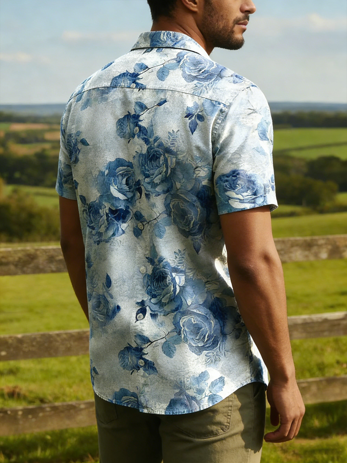 LinenTexture Floral Chest Pocket Holiday Hawaiian Shirt