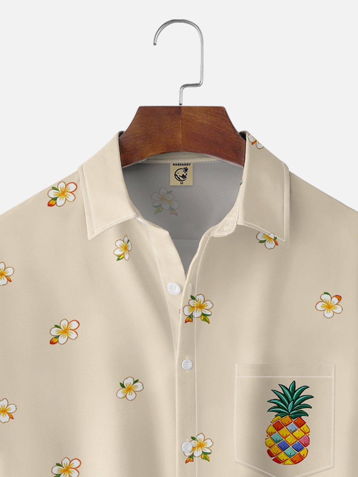 Moisture-Wicking Gradient Floral & Pineapple Pattern Chest Pocket Hawaiian Shirt