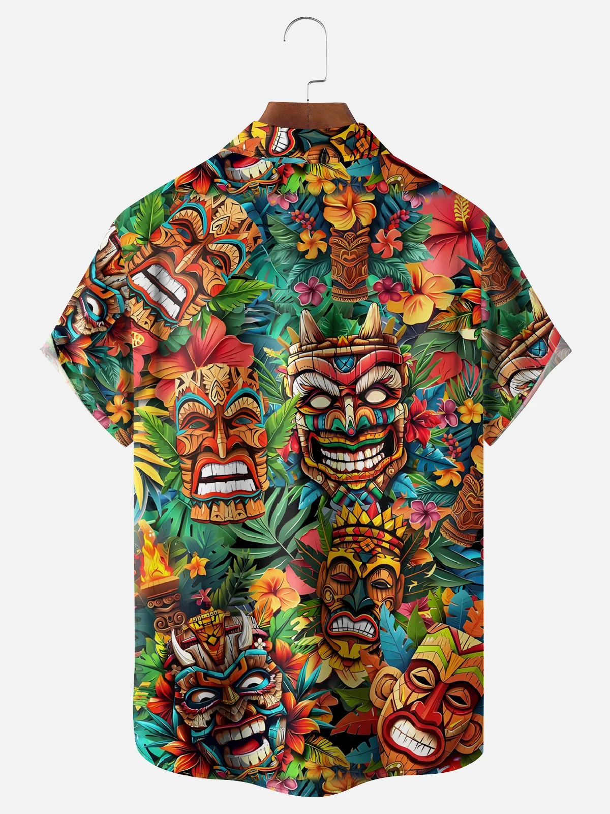 Moisture-wicking Tiki Floral Chest Pocket Hawaiian Shirt
