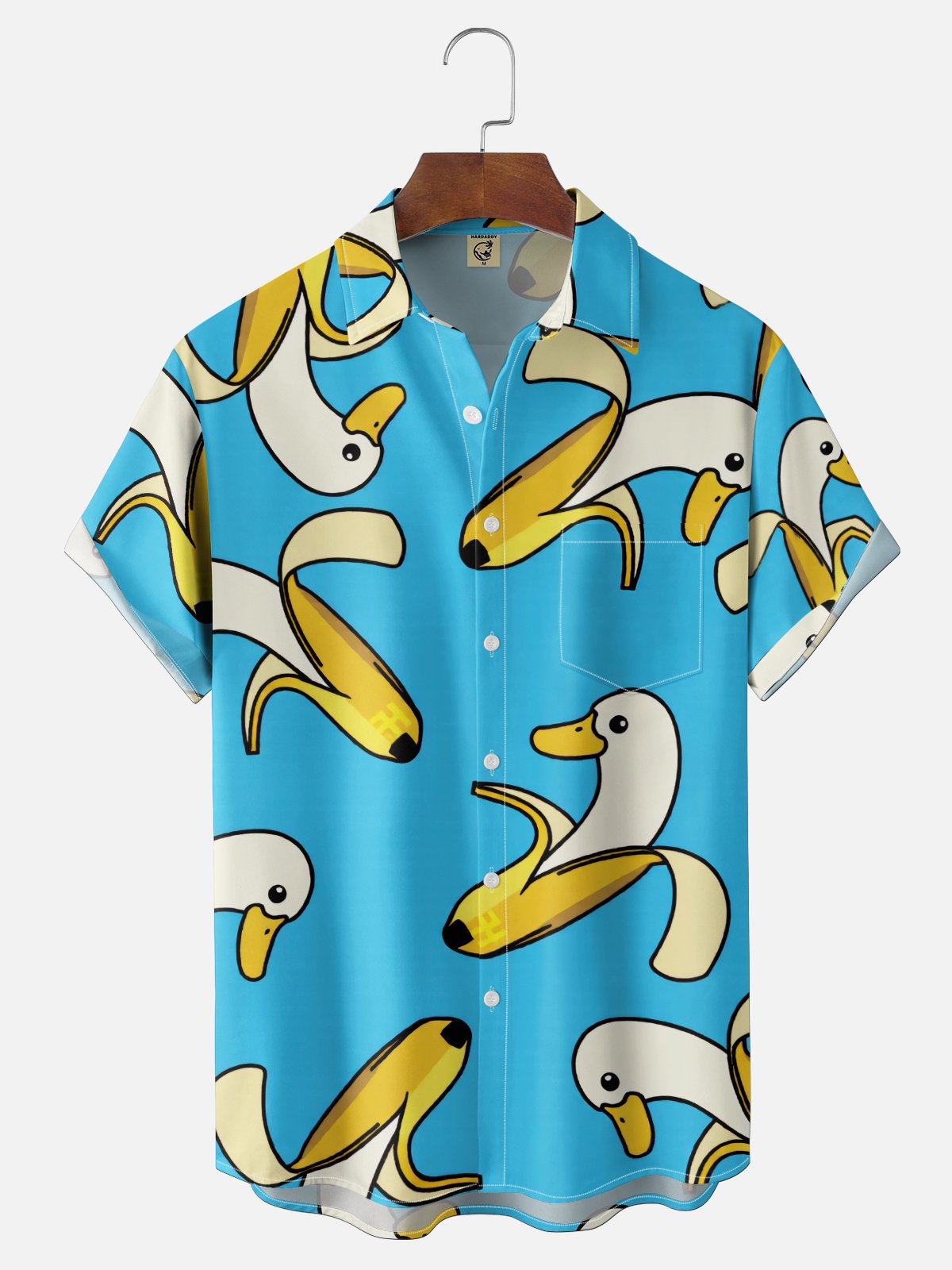 Moisture Wicking Fun Banana Goose Chest Pocket Holiday Hawaiian Shirt