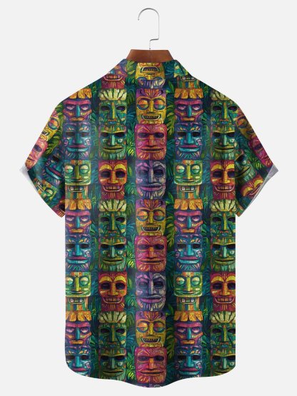Moisture-wicking Tiki Chest Pocket Hawaiian Shirt