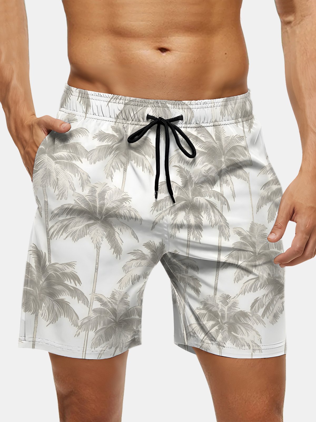 Men's Swim Trunks Hawaiian Tropical Palm Tree Beach Shorts with Pockets