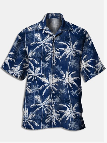 Men's Hawaiian Print Lapel Loose Chest Pocket Short Sleeve Fashion Aloha Shirt