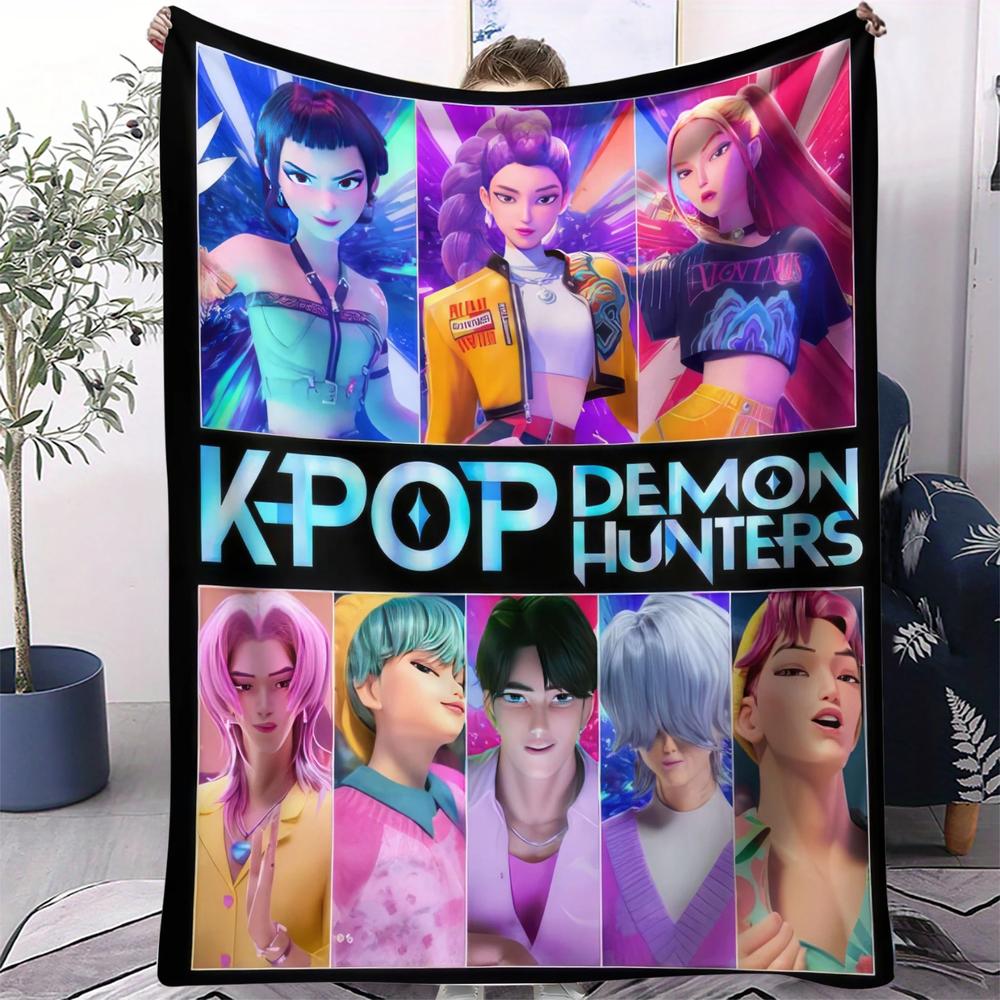 Soft Funny Throw Blanket K-Pop Demon Hunters Blanket Rumi Mira Zoey Printed Multifunctional Flannel Throw Fan Gifts for Home Leisure Camping Travel