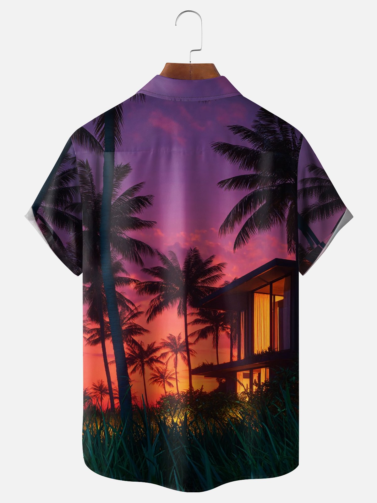 Moisture-wicking Coconut Trees Gradient Chest Pocket Hawaiian Shirt