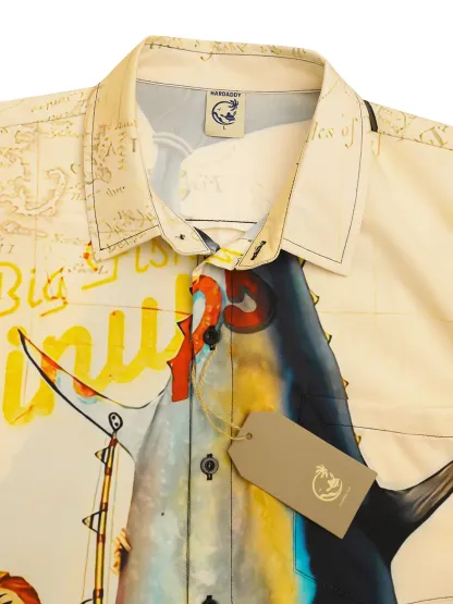 Beauty Fishing Chest Pocket Short Sleeve Hawaiian Shirt