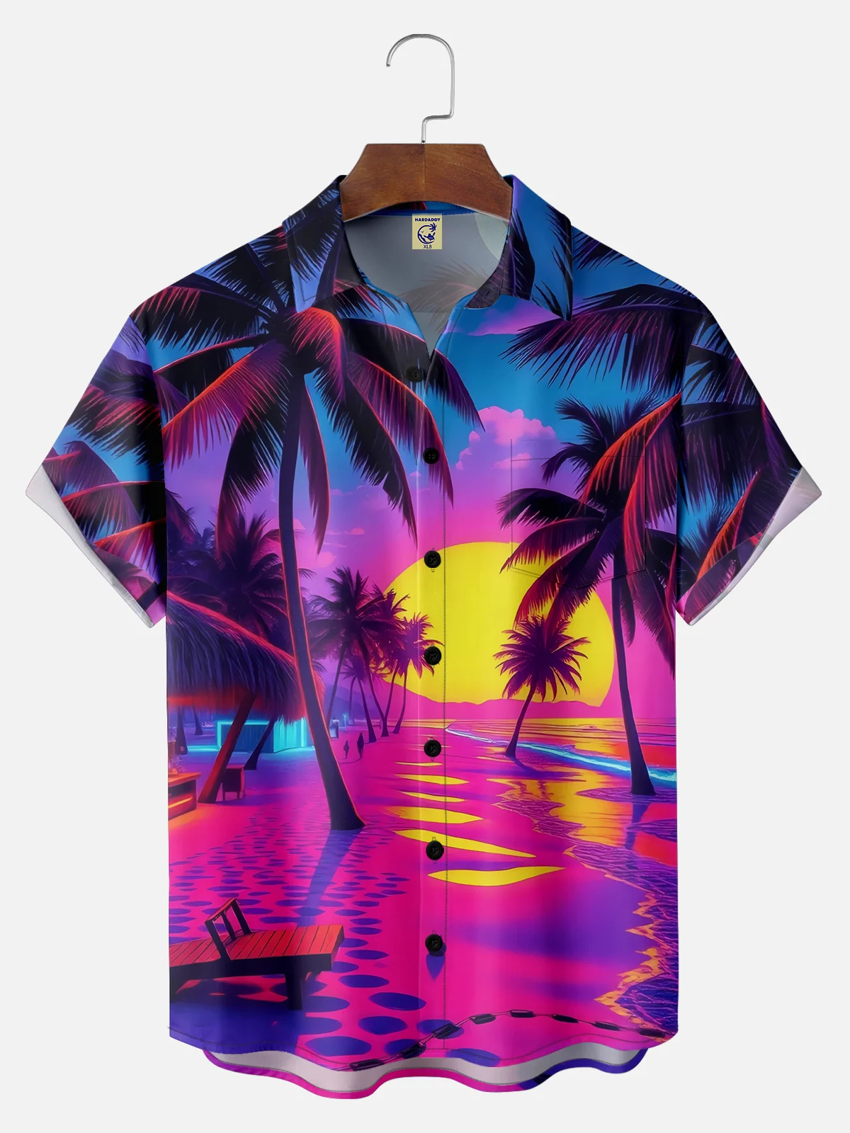 Big Size Moisture-wicking Dreamy Beach Coconut Tree Young Chest Pocket Hawaiian Shirt