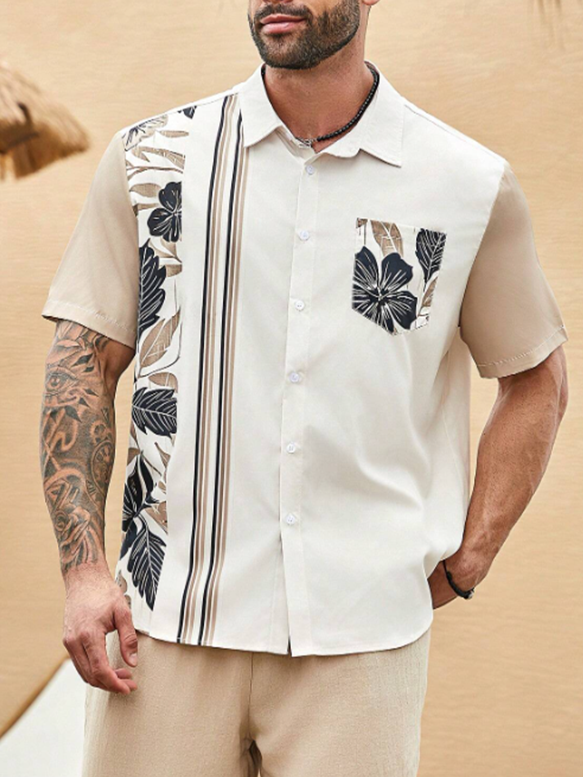 Moisture-wicking Tropical Palm Tree Chest Pocket Hawaiian Shirt