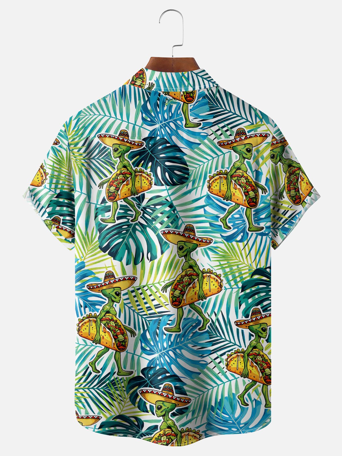 Moisture-Wicking Cinco de Mayo Tropical Floral & Alien Themed Chest Pocket Hawaiian Shirt
