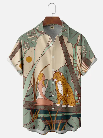 x Stephen Wade Moisture-wicking Beauty and the Leopard Art Painting Hawaiian Shirt