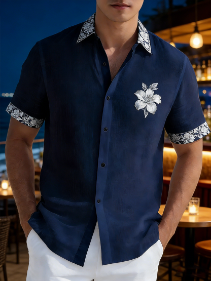 Moisture Wicking Floral Chest Pocke Holiday Hawaiian Shirt