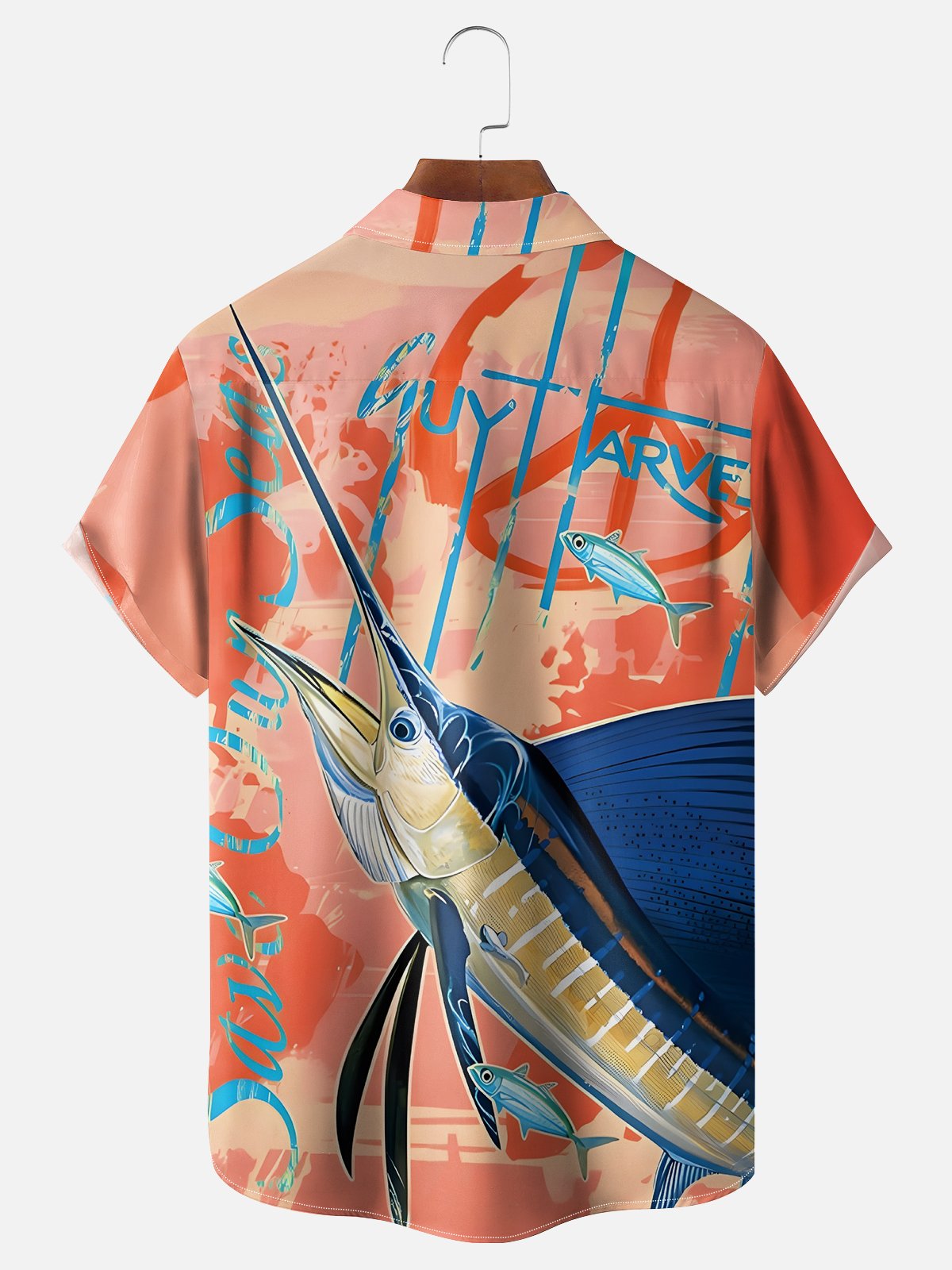 Moisture-wicking Swordfish Ocean Chest Pocket Hawaiian Shirt