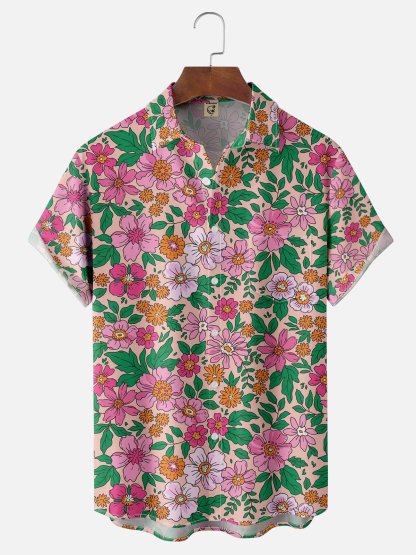 Moisture-wicking Floral Chest Pocket Hawaiian Shirt