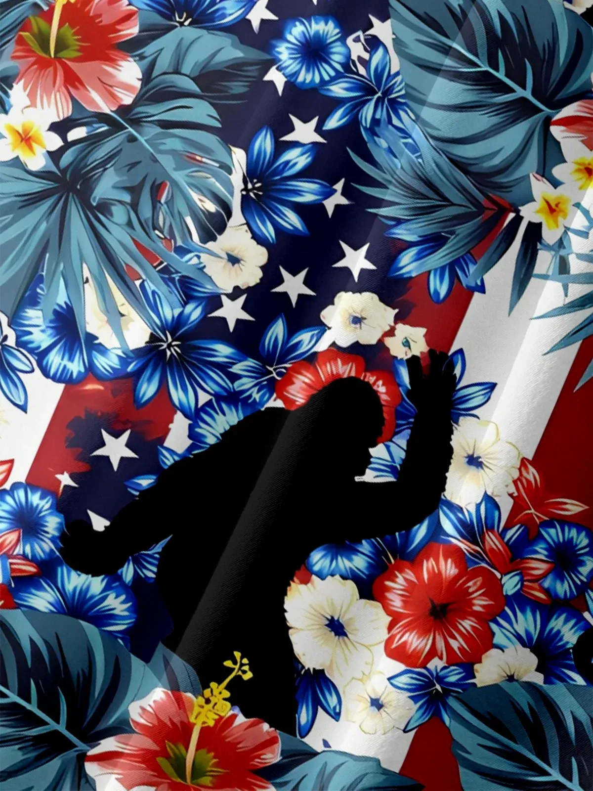 Moisture Wicking American Independence Day Anniversary Flag Plants Flowers Bigfoot Chest Pocke Holiday Hawaiian Shirt