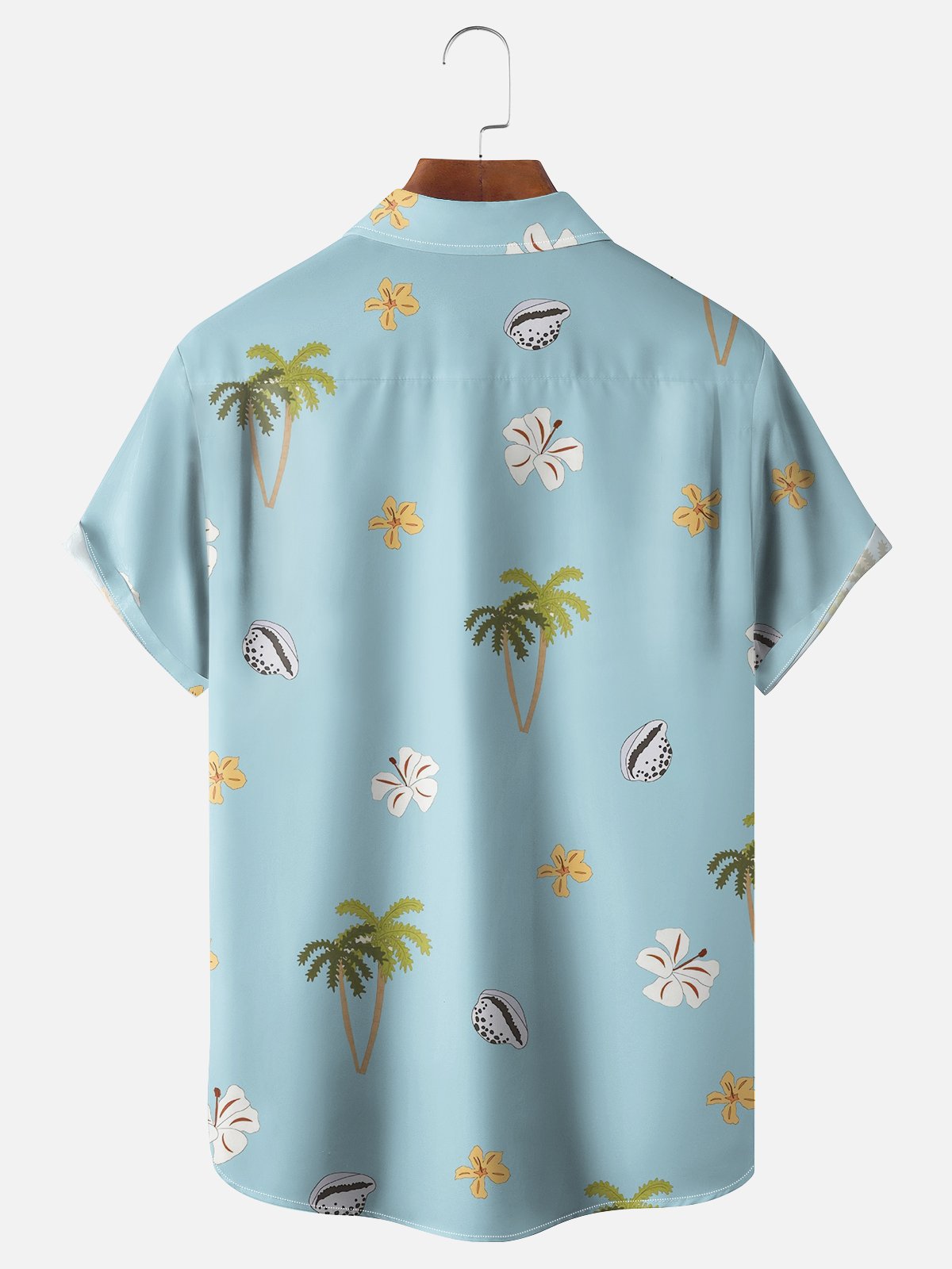 Moisture-wicking Palm Tree Floral Shell Chest Pocket Hawaiian Shirt