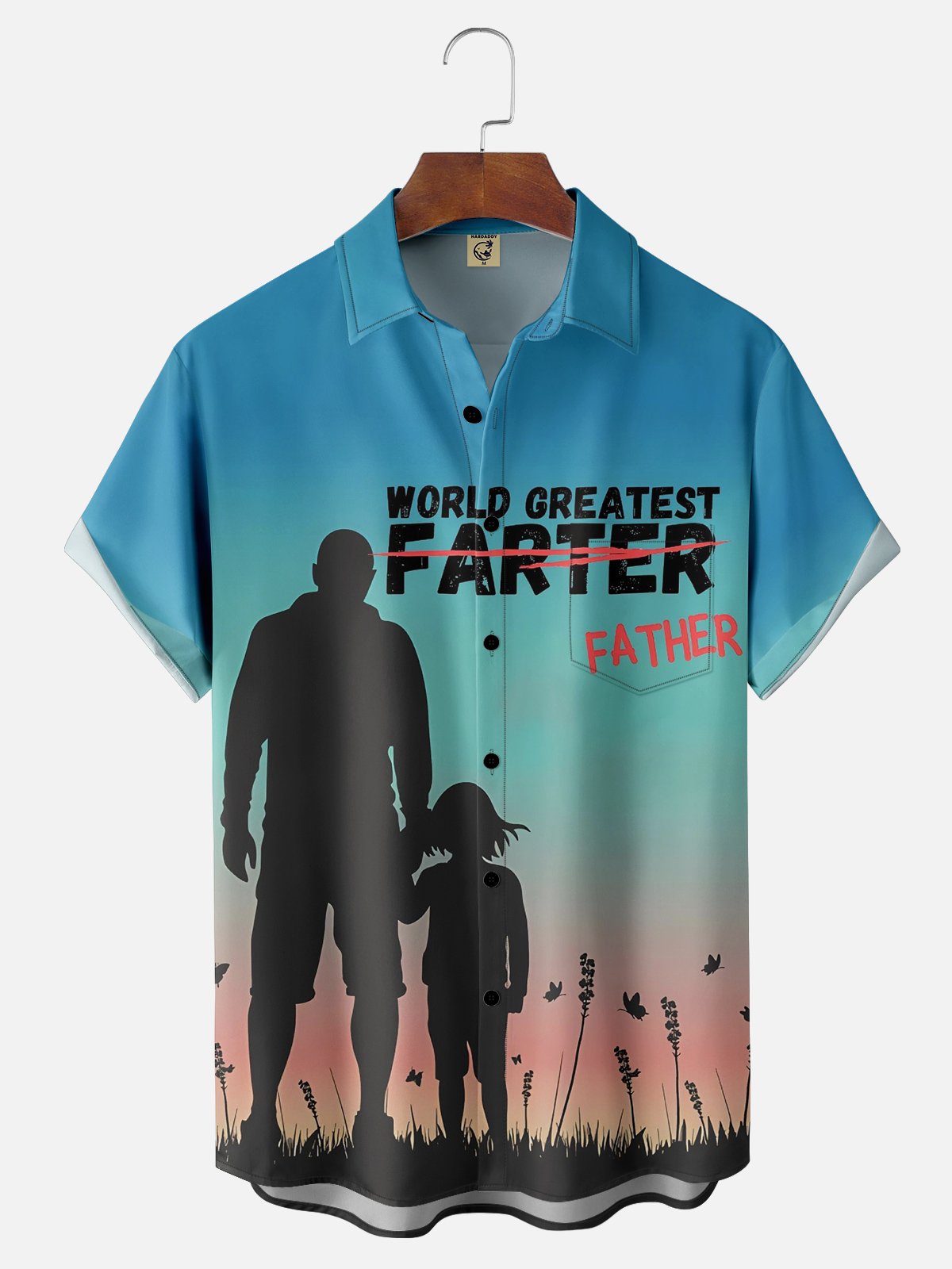 Hardaddy Father's Day World Greatest Father Breathable Chest Pocket Casual Shirt