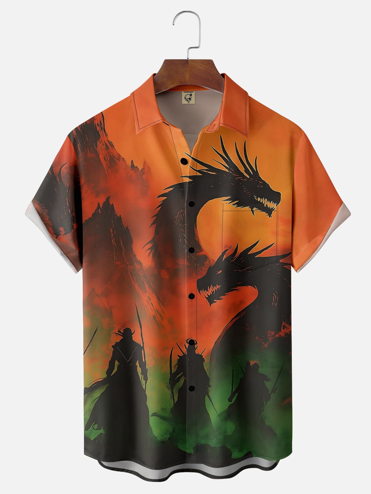 Moisture Wicking Ukiyo-e Samurai Dragon Chest Pocket Hawaiian Shirt