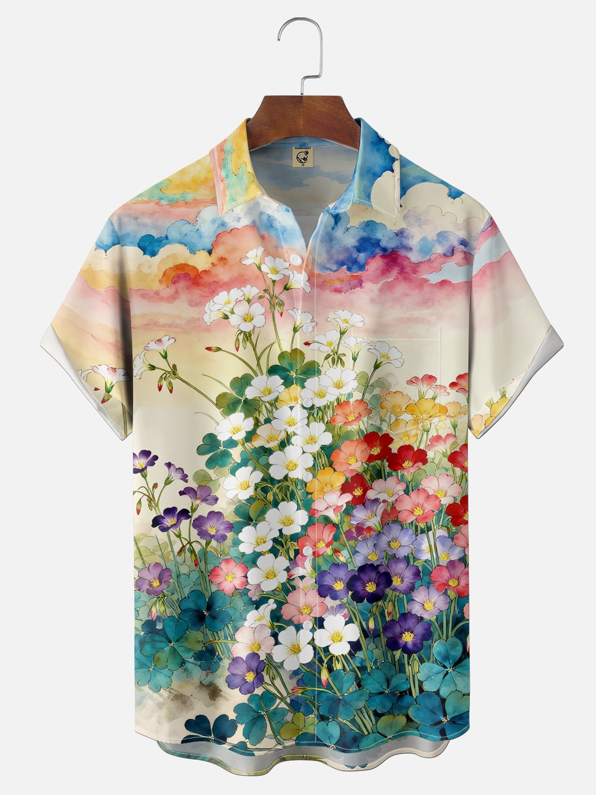 Moisture Wicking Gradient Floral Botanical Shirt Chest Pocke Holiday Hawaiian Shirt