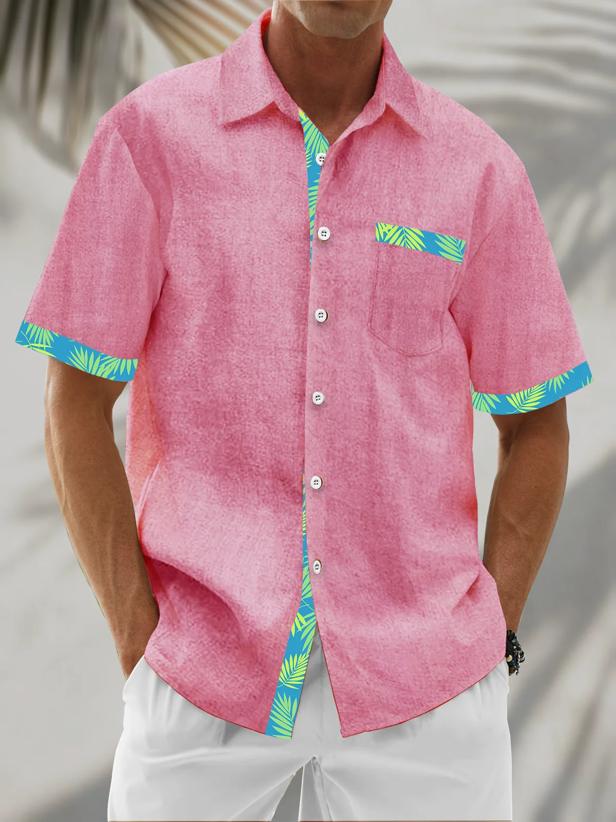 Moisture Wicking Solid Color With Floral Patchwork Chest Pocket Holiday Hawaiian Shirt