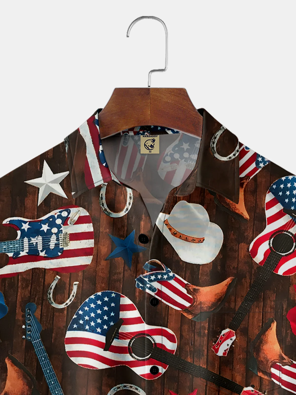 Moisture-wicking American Flag Guitar Chest Pocket Hawaiian Shirt